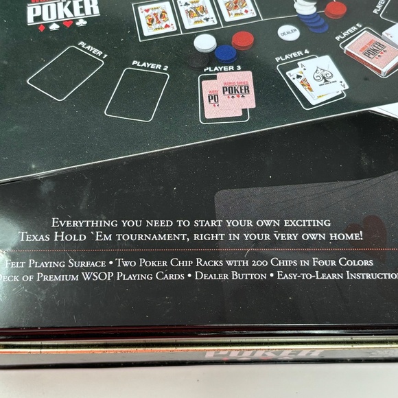 World Series of Poker Texas Hold 'Em Poker Set in Tin Chips Cards Felt Surface - Picture 4 of 6